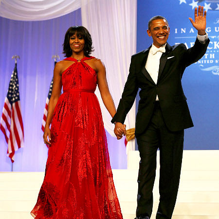 Michelle Obama radiant in red